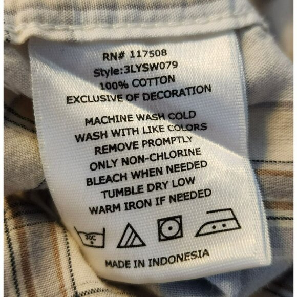 Levi’s XL Western Plaid Pearl Snap Short Sleeve Shirt Blue Tan Pre-owned - Picture 4 of 7